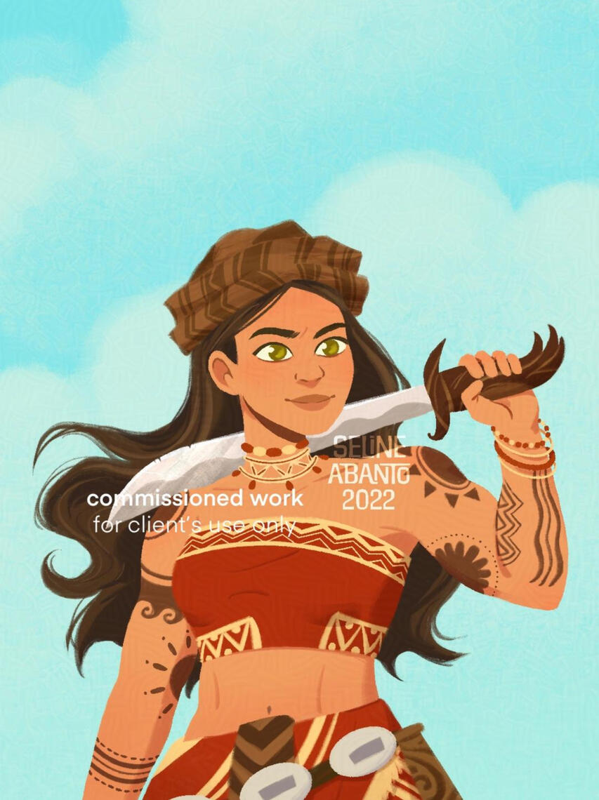 Digital art commission of a Filipina warrior carrying a sword